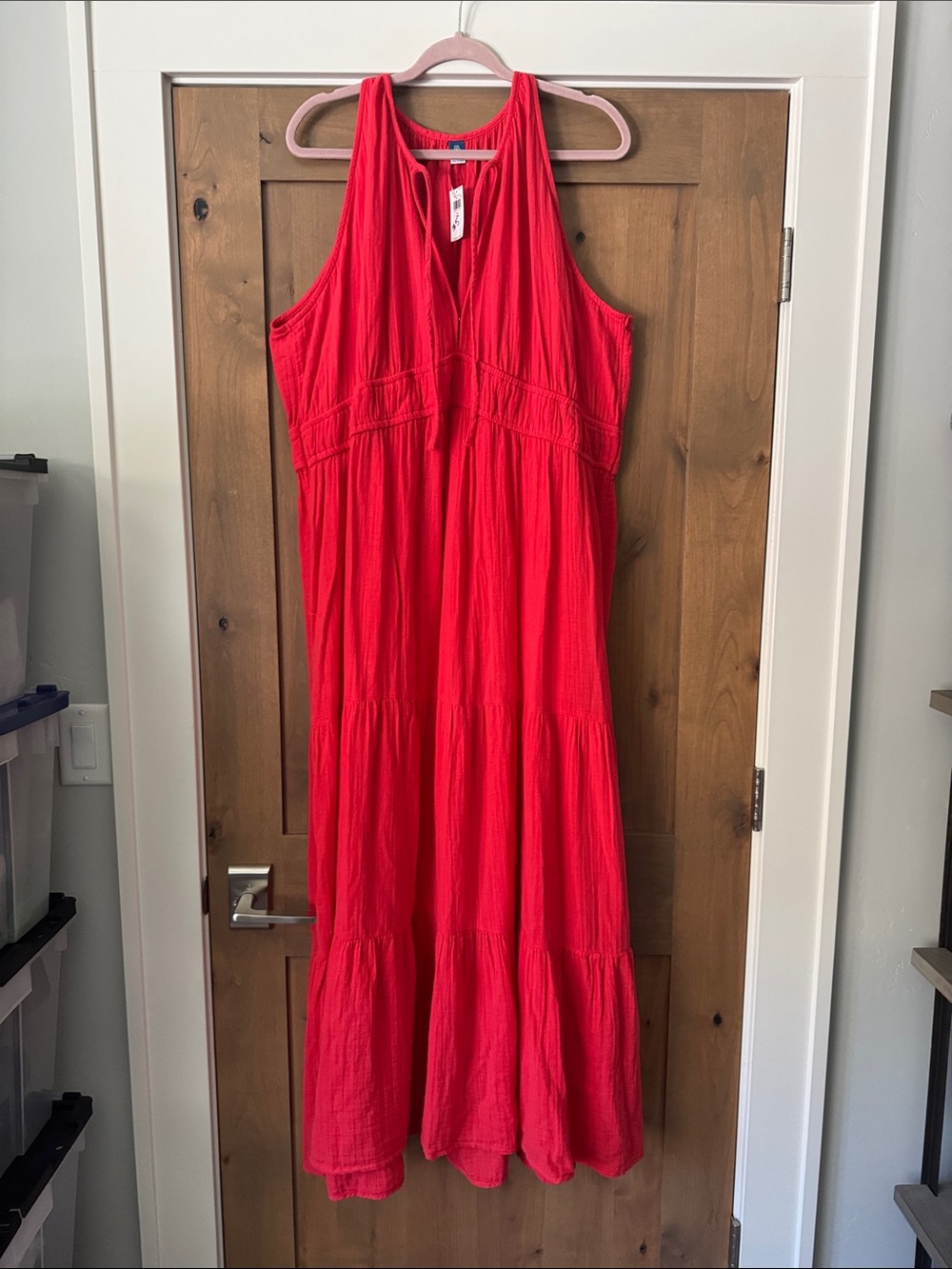 NWT Old Navy Fit & Flare Crinkle Gauze Tiered Maxi Dress Women XXL Tall Coral